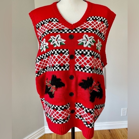 Ugly Christmas Sweater Scottie dogs and poinsettias size extra large vest - Picture 1 of 16
